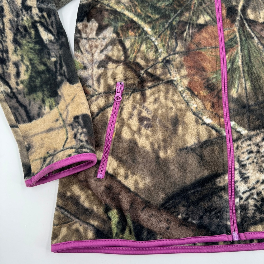 Mossy‎ Oak Fleece Jacket Girls Large 12-14 Camo Pink Trim Full Zip Mock Neck - Picture 5 of 8